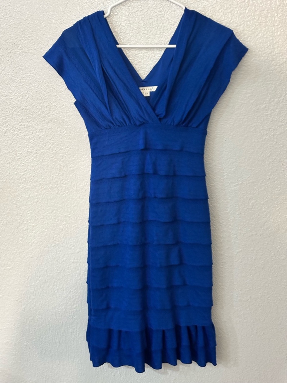 Max Studio Royal Blue V-Neck Tiered Midi Dress